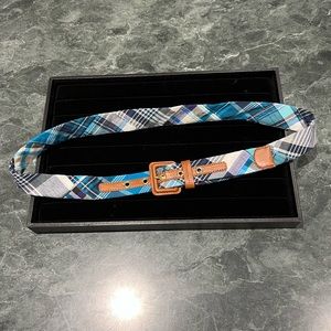 Talbots Blue Plaid Belt Size Medium 100% Cotton NWT